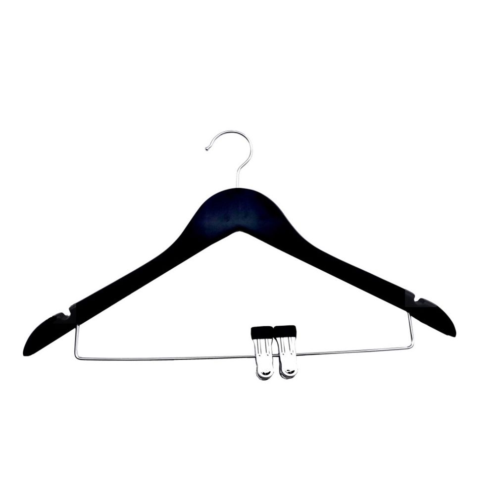 Women Open Hook Flat Hanger with Clips, Black